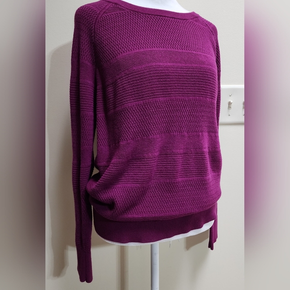 Banana Republic Mixed Textures Plum Purple Knit Pullover Sweater Size L - Picture 1 of 11